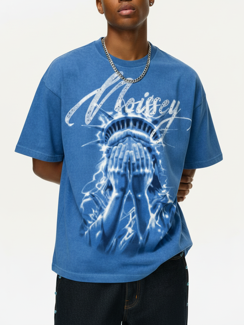 NOISSEY "Shattered Liberty" Crystalline Rhinestone Vintage Washed Tee  Product Narrative