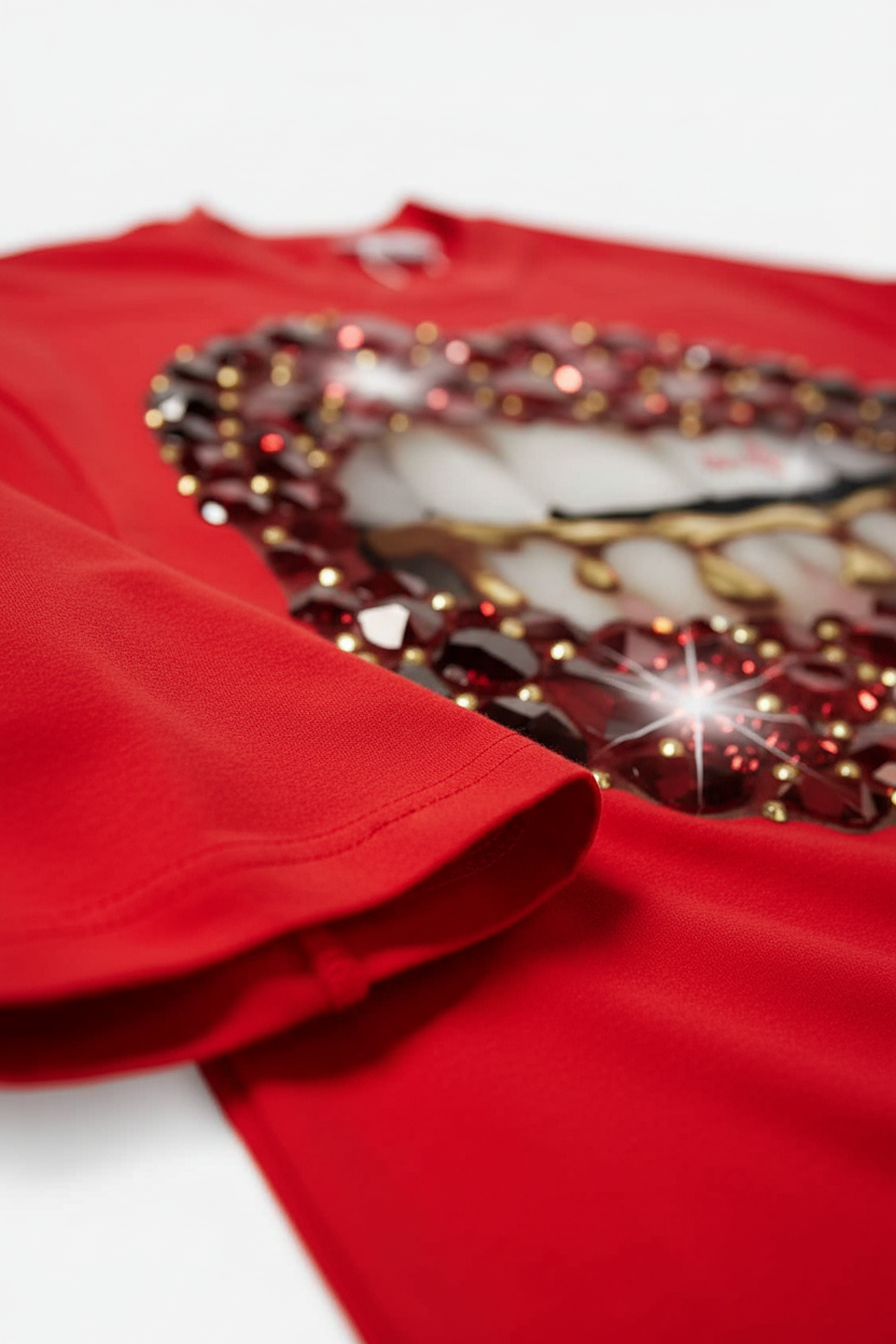 Shot 3 – Sleeve cuff foreground, bokeh on print edge