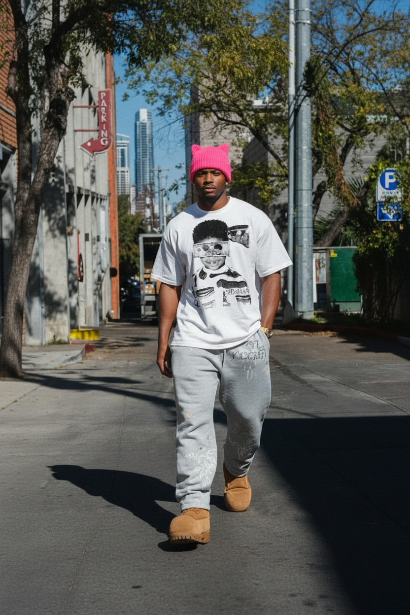 白色T恤街拍模特图1