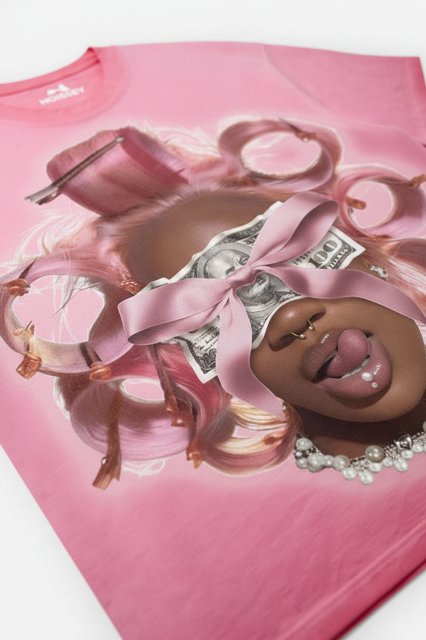 斜视角度粉色水洗T恤