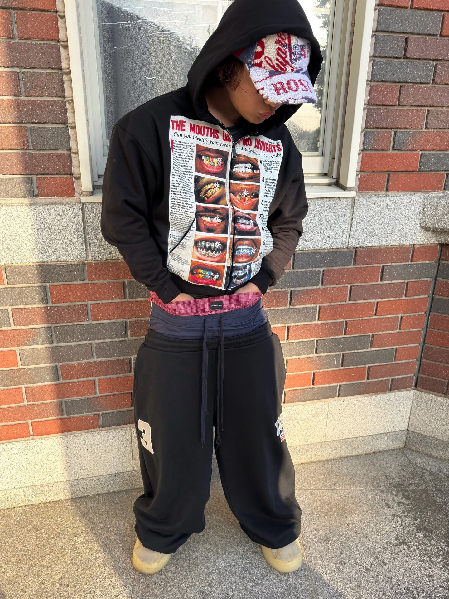 Magazine-style Black Print Boxy Hoodie