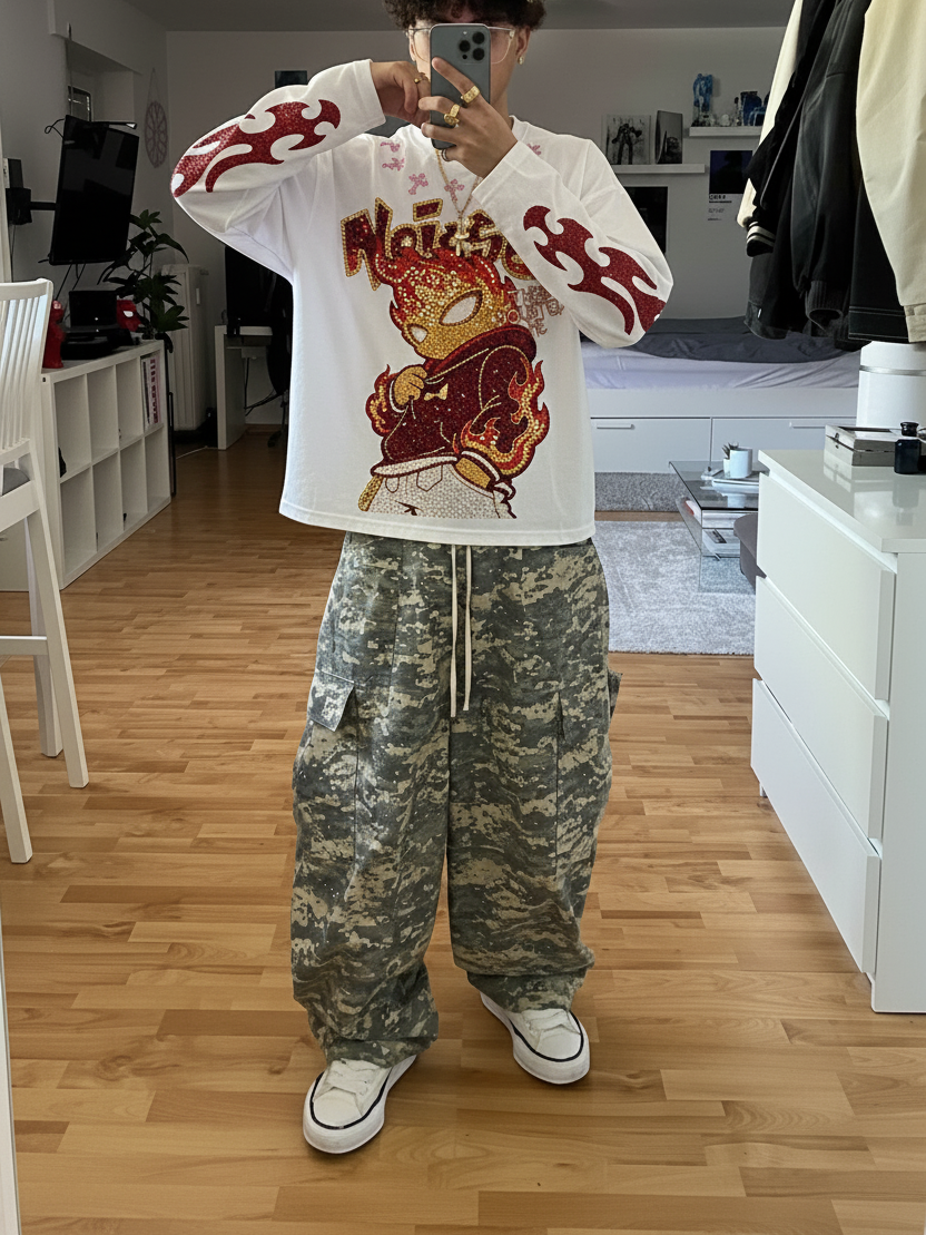 NOISSEY "They Doubted Me" Iced-Out Character Graphic Long Sleeve - Studio White