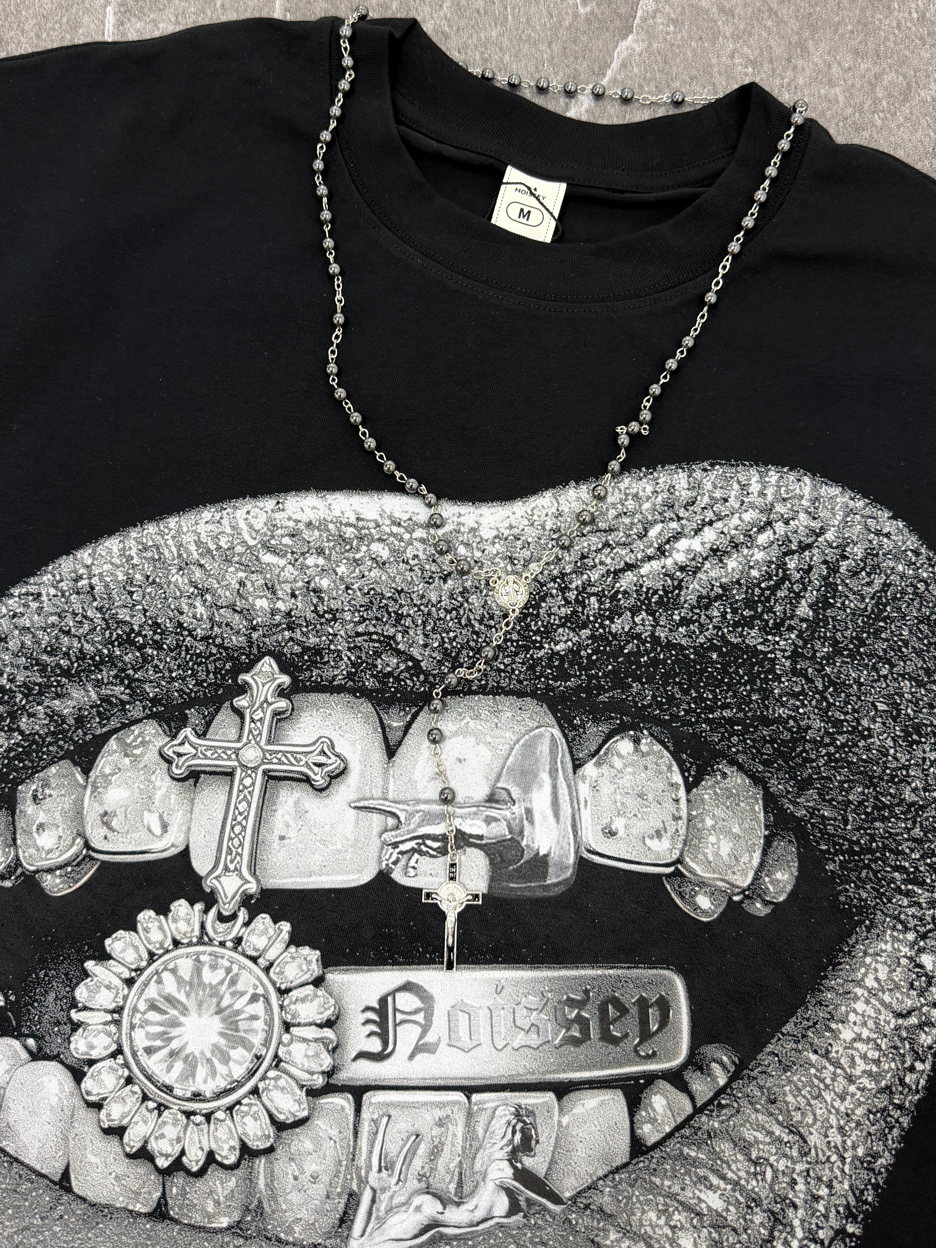 NOISSEY "Silver Grillz Lips" Black Tee - DIY Combo T-Shirt