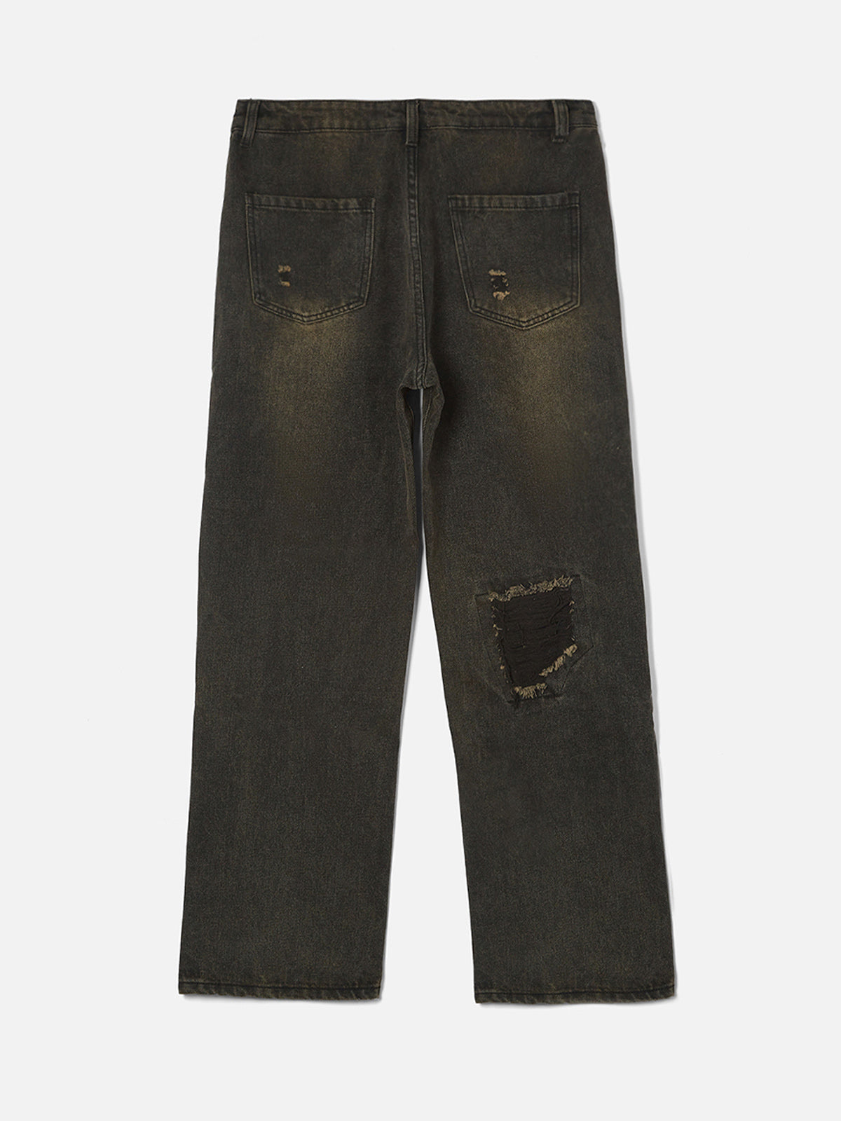 SCHWARZE VINTAGE-JEANSHOSE MIT ZERRISSEN