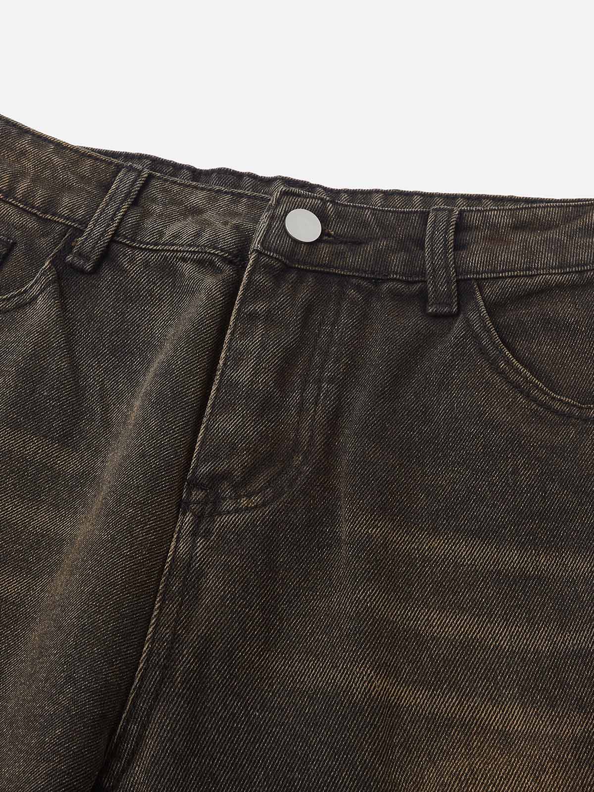 SCHWARZE VINTAGE-JEANSHOSE MIT ZERRISSEN