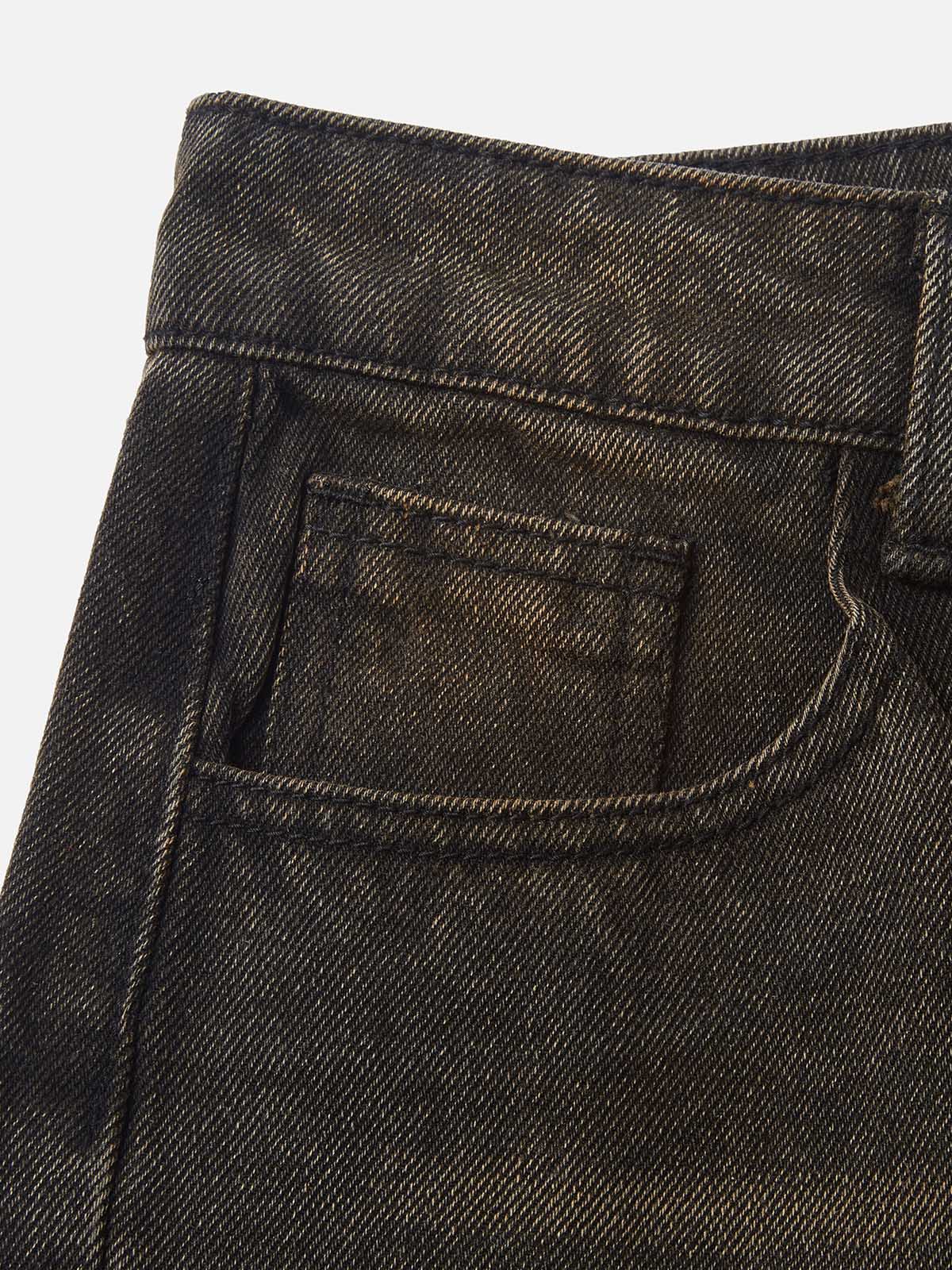 SCHWARZE VINTAGE-JEANSHOSE MIT ZERRISSEN